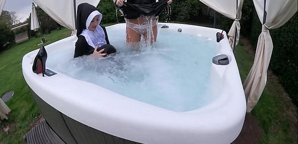  Two Naughty Nuns Get Wet In The Hot Tub